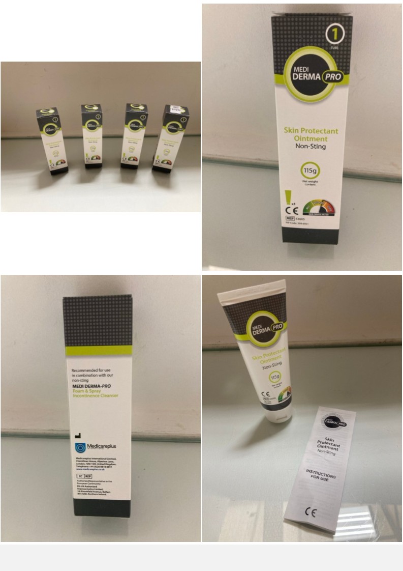Lot 1190  
            Marchington SR10 - Parcel Delivery Only 

                
4 X BOTTLES OF MEDI DERMA PRO SKIN PROTECTANT NON-STING OINTMENT - EXP. DATE 25/0...