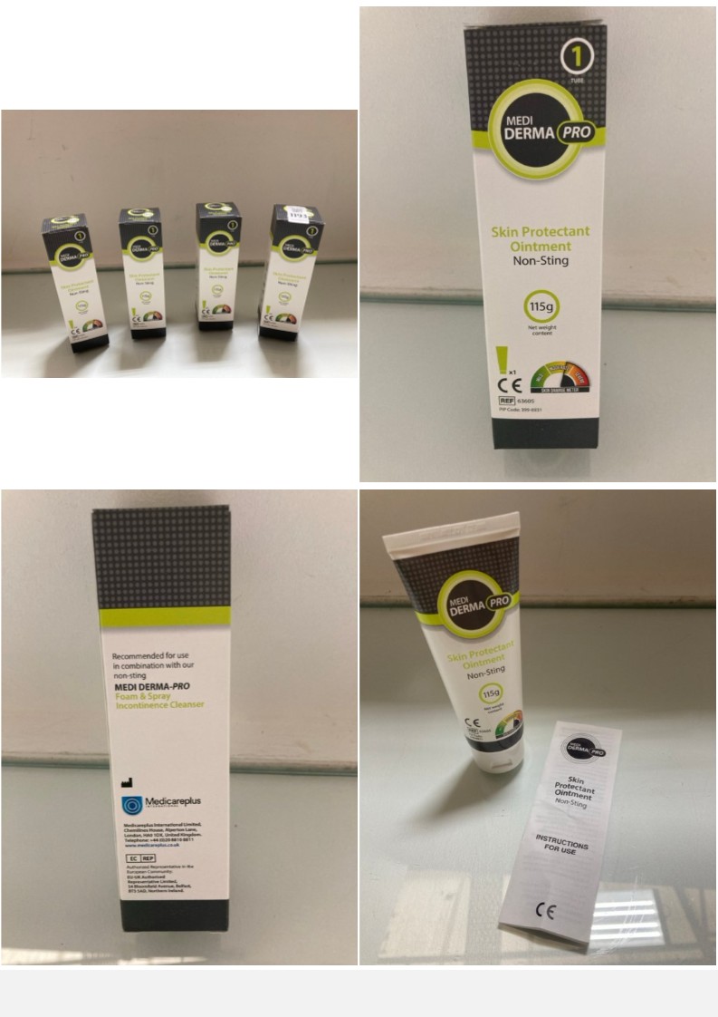 Lot 1193  
            Marchington SR10 - Parcel Delivery Only 

                
4 X BOTTLES OF MEDI DERMA PRO SKIN PROTECTANT NON-STING OINTMENT - EXP. DATE 25/0...