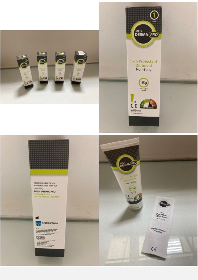 Lot 1194  
            Marchington SR10 - Parcel Delivery Only 

                
4 X BOTTLES OF MEDI DERMA PRO SKIN PROTECTANT NON-STING OINTMENT - EXP. DATE 25/0...