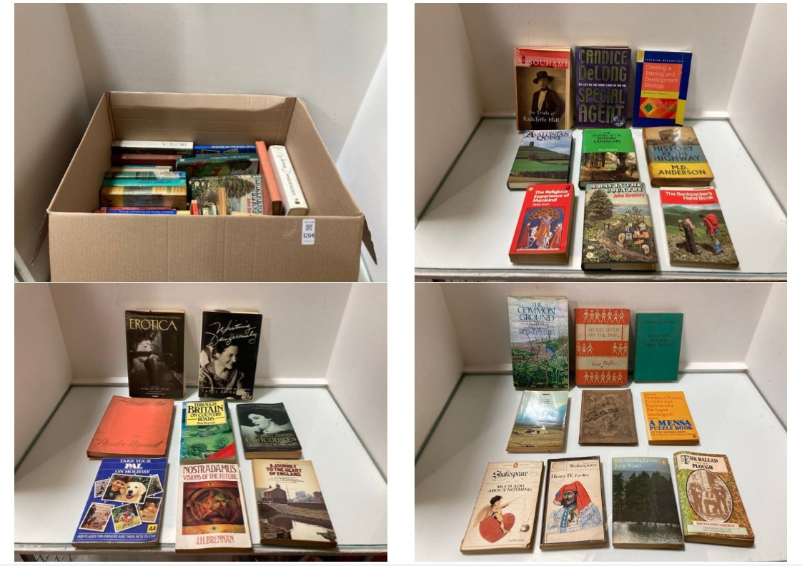 Lot 1204  
            Marchington SR10 - Parcel Delivery Only 

                
A LARGE BOX OF VINTAGE AND ANTIQUARIAN BOOKS: LOCATION - DR4