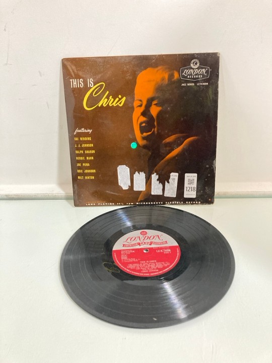 Lot 1218  
            Marchington SR10 - Parcel Delivery Only 

                
CHRIS CONNOR 45RPM MICROGROOVE RECORD 'THIS IS CHRIS' LONDON RECORDS 1955: LOCATI...