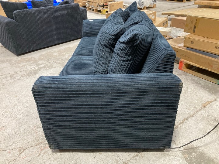 Lot 10  
            Marchington SR17 - Delivery or Collection 

                
3 SEATER JUMBO CORD SOFA IN DARK BLUE FABRIC: LOCATION - B2 - Image 2