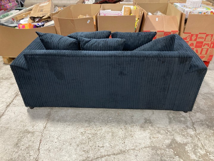 Lot 10  
            Marchington SR17 - Delivery or Collection 

                
3 SEATER JUMBO CORD SOFA IN DARK BLUE FABRIC: LOCATION - B2 - Image 4