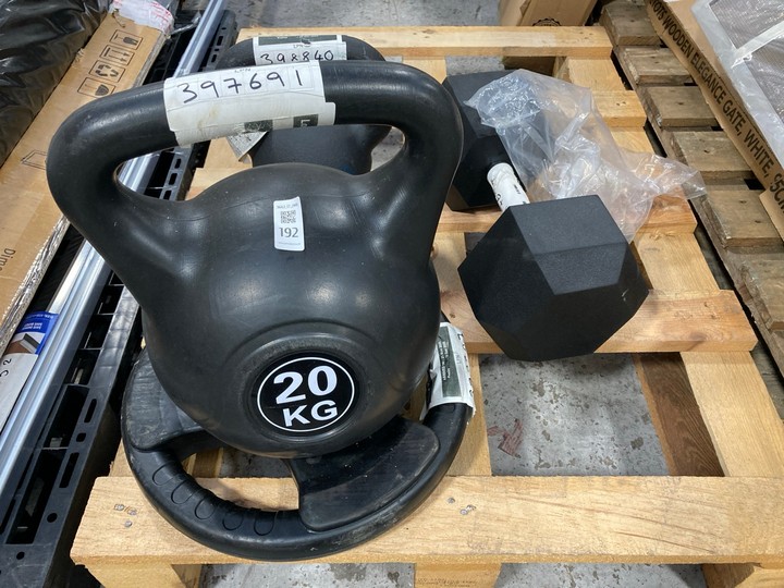 Lot 192  
            Marchington SR17 - Delivery or Collection 

                
QTY OF ASSORTED HOME GYM WEIGHTS TO INCLUDE 20KG KETTLEBELL WEIGHT: LOCATION - A4...