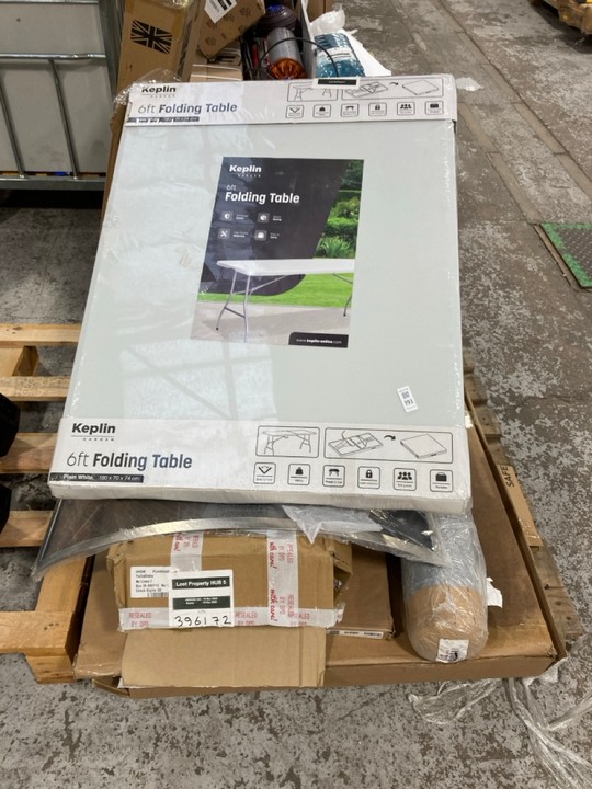 Lot 193  
            Marchington SR17 - Delivery or Collection 

                
PALLET OF ASSORTED ITEMS TO INCLUDE KEPLIN GARDEN 6FT FOLDING TABLE: LOCATION - A...
