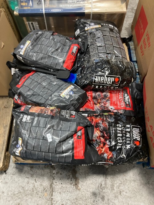 Lot 213  
            Marchington SR17 - Delivery or Collection 

                
PALLET OF ASSORTED BBQ CHARCOAL TO INCLUDE WEBER BARBEQUE CHARCOAL BRIQUETTES: LO... - Image 3
