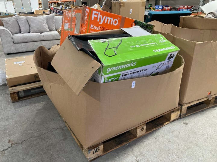 Lot 233  
            Marchington SR17 - Delivery or Collection 

                
PALLET OF ASSORTED ITEMS TO INCLUDE GREENWORKS 40V CORDLESS LAWNMOWER: LOCATION -...