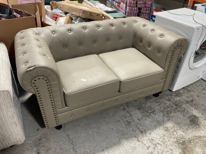 Lot 241  
            Marchington SR17 - Delivery or Collection 

                
CHESTERFIELD STYLE 2 SEATER SOFA IN TAUPE FAUX LEATHER: LOCATION - B1