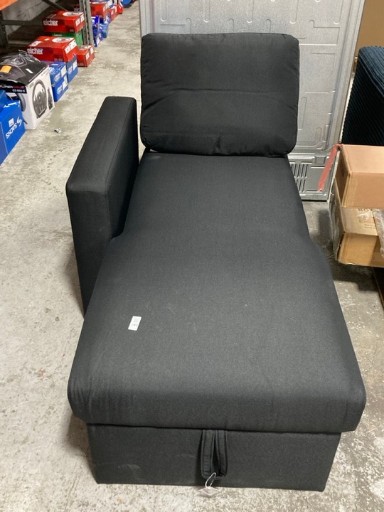 Lot 249  
            Marchington SR17 - Delivery or Collection 

                
RIGHT-HAND CHAISE-END OTTOMAN STORAGE SOFA COMPONENT IN BLACK FABRIC: LOCATION - B2