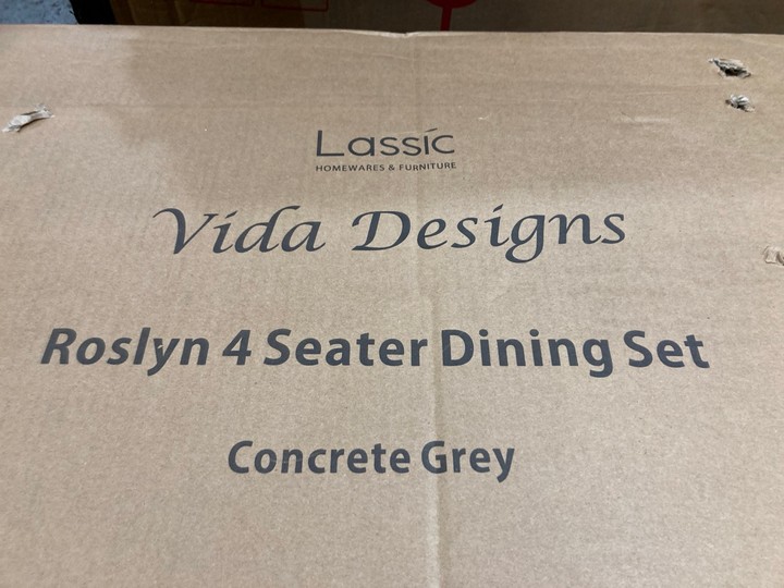 Lot 274  
            Marchington SR17 - Delivery or Collection 

                
LASSIC VIDA DESIGNS ROSLYN 4 SEATER DINING SET IN CONCRETE GREY: LOCATION - B5 - Image 4