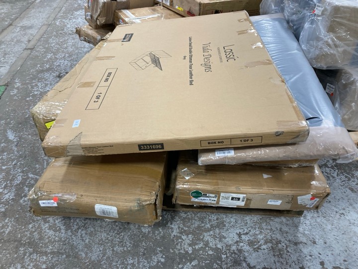 Lot 282  
            Marchington SR17 - Delivery or Collection 

                
PALLET OF ASSORTED FURNITURE ITEMS TO INCLUDE 2 DOOR LARGE TV STAND IN BLACK: LOC...