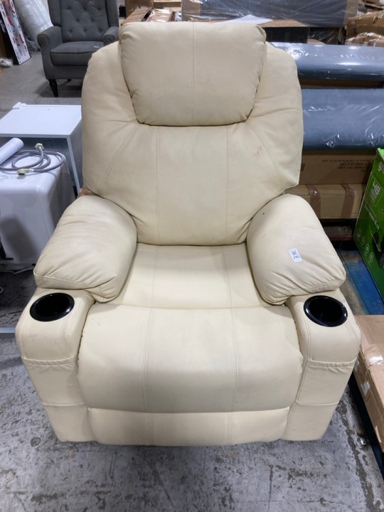 Lot 295  
            Marchington SR17 - Delivery or Collection 

                
ELECTRIC RECLINER ARMCHAIR IN CREAM FAUX LEATHER: LOCATION - B6