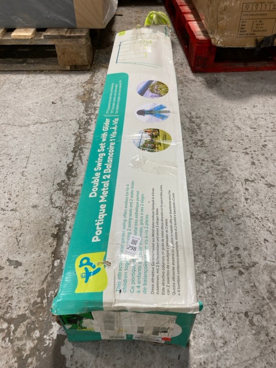 Lot 298  
            Marchington SR17 - Delivery or Collection 

                
TP TOYS DOUBLE SWING SET WITH GLIDER: LOCATION - B7