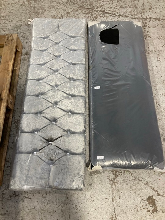 Lot 316  
            Marchington SR17 - Delivery or Collection 

                
2 X ASSORTED UPHOLSTERED HEADBOARDS TO INCLUDE KING SIZE HEADBOARD IN SILVER CRUS...