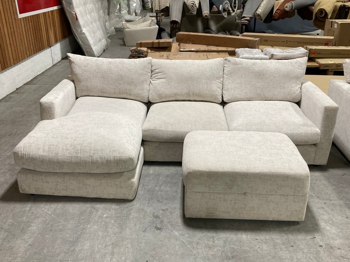 Lot 100  
            Marchington SR10 - Delivery or Collection 

                
OAK FURNITURELAND MALVERN 3 SEATER MODULAR CHAISE END CORNER SOFA IN BEIGE FABRIC...