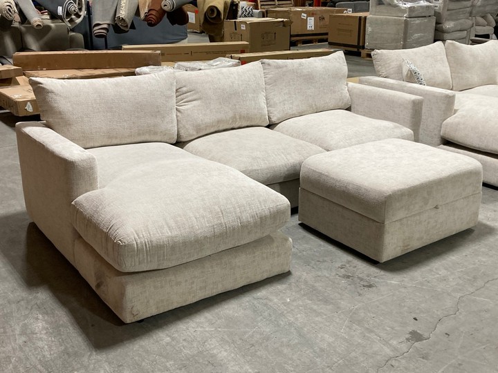 Lot 100  
            Marchington SR10 - Delivery or Collection 

                
OAK FURNITURELAND MALVERN 3 SEATER MODULAR CHAISE END CORNER SOFA IN BEIGE FABRIC...