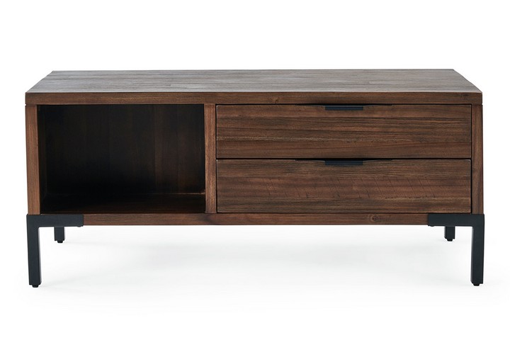 Lot 110  
            Marchington SR10 - Delivery or Collection 

                
OAK FURNITURELAND DETROIT SOLID HARDWOOD AND METAL COFFEE TABLE WITH STORAGE - OR...