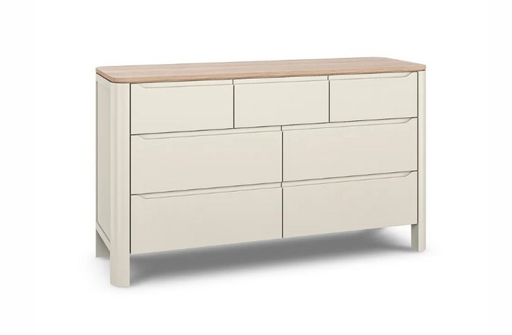 Lot 120  
            Marchington SR10 - Delivery or Collection 

                
OAK FURNITURELAND OTTO SMOKED OAK FINISH AND CASHMERE PAINTED 7 DRAWER CHEST - OR...