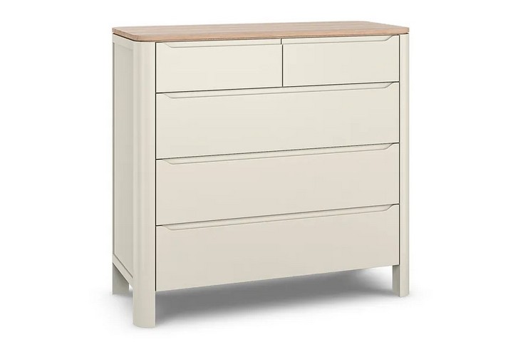 Lot 14  
            Marchington SR10 - Delivery or Collection 

                
OAK FURNITURELAND OTTO 5 DRAWER CHEST IN SMOKED OAK & PAINTED FINISH - ORIGINAL R...