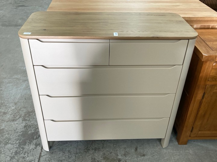 Lot 14  
            Marchington SR10 - Delivery or Collection 

                
OAK FURNITURELAND OTTO 5 DRAWER CHEST IN SMOKED OAK & PAINTED FINISH - ORIGINAL R...