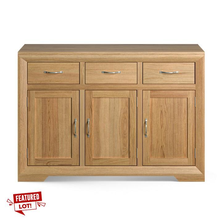 Lot 15  
            Marchington SR10 - Delivery or Collection 

                
OAK FURNITURELAND BEVEL NATURAL SOLID OAK LARGE SIDEBOARD - ORIGINAL RRP £629.99:...