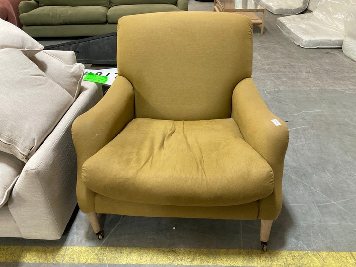 Lot 183  
            Marchington SR10 - Delivery or Collection 

                
LOAF.COM CHINA ACCENT ARMCHAIR IN BURNT SUGAR CLEVER LINEN - ORIGINAL RRP £1495: ...