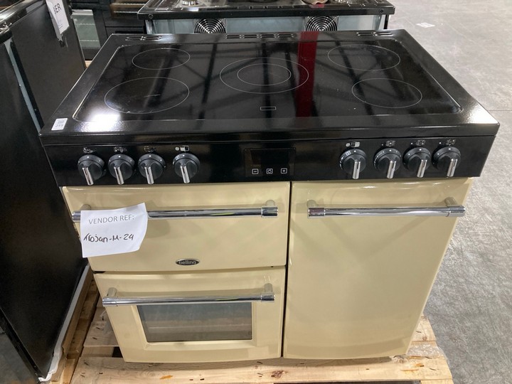 Lot 219  
            Marchington SR10 - Delivery or Collection 

                
BELLING FARMHOUSE 90CM ELECTRIC RANGE COOKER WITH INDUCTION HOB: MODEL 90EI - ORI...