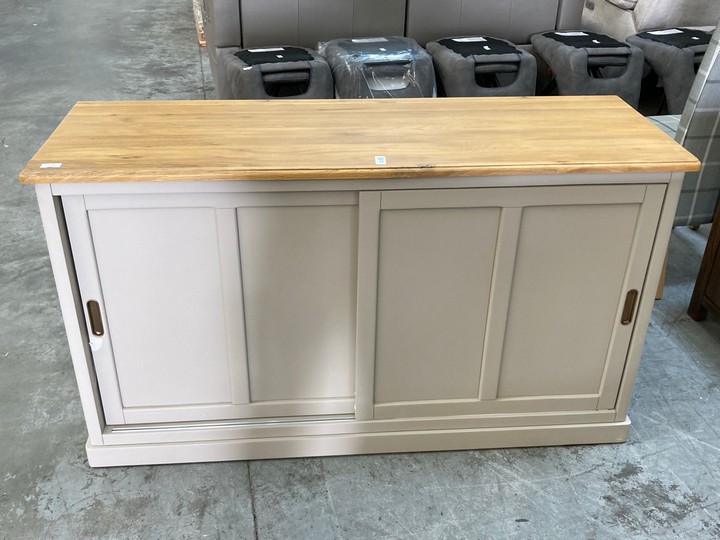 Lot 21  
            Marchington SR10 - Delivery or Collection 

                
OAK FURNITURELAND HENLEY NATURAL OAK AND STONE PAINTED HARDWOOD LARGE SIDEBOARD -...
