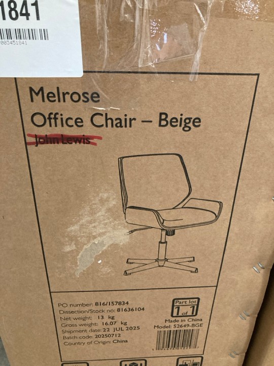 Lot 253  
            Marchington SR10 - Delivery or Collection 

                
JOHN LEWIS & PARTNERS MELROSE OFFICE CHAIR IN BEIGE - ORIGINAL RRP £249: LOCATION... - Image 2