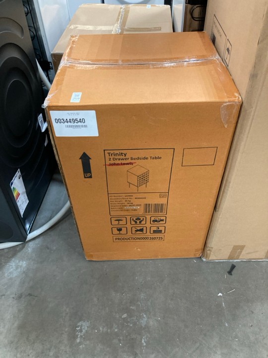 Lot 259  
            Marchington SR10 - Delivery or Collection 

                
JOHN LEWIS & PARTNERS TRINITY 2 DRAWER BEDSIDE TABLE IN ACACIA AND BRASS WITH WHI...