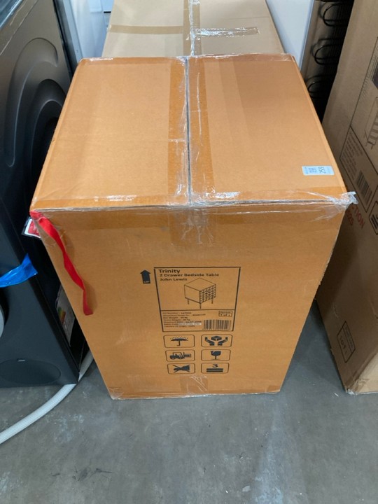 Lot 259  
            Marchington SR10 - Delivery or Collection 

                
JOHN LEWIS & PARTNERS TRINITY 2 DRAWER BEDSIDE TABLE IN ACACIA AND BRASS WITH WHI... - Image 3