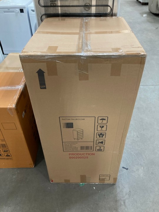 Lot 260  
            Marchington SR10 - Delivery or Collection 

                
JOHN LEWIS & PARTNERS RATTAN TALLBOY CHEST IN OAK - ORIGINAL RRP £699: LOCATION - A5