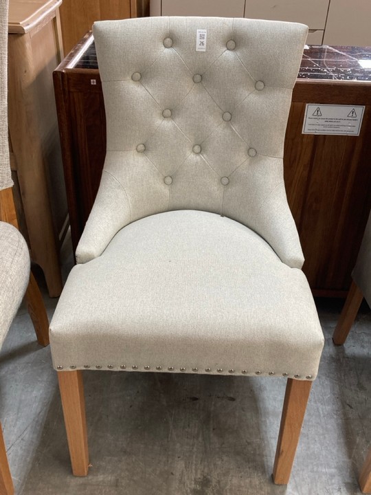Lot 26  
            Marchington SR10 - Delivery or Collection 

                
OAK FURNITURELAND VIVIEN BUTTON BACK CHAIR IN CREAM FABRIC - ORIGINAL RRP £240.00...