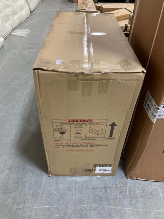 Lot 270  
            Marchington SR10 - Delivery or Collection 

                
JOHN LEWIS & PARTNERS WILTON 3 DRAWER CHEST IN WHITE - ORIGINAL RRP £279: LOCATIO...