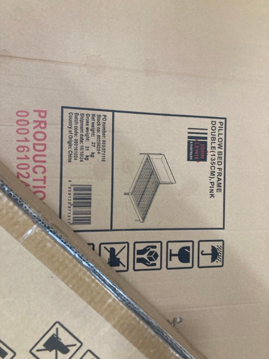 Lot 294  
            Marchington SR10 - Delivery or Collection 

                
JOHN LEWIS & PARTNERS DOUBLE SIZE PILLOW BED FRAME IN PINK ORIGINAL RRP: £699: LO...