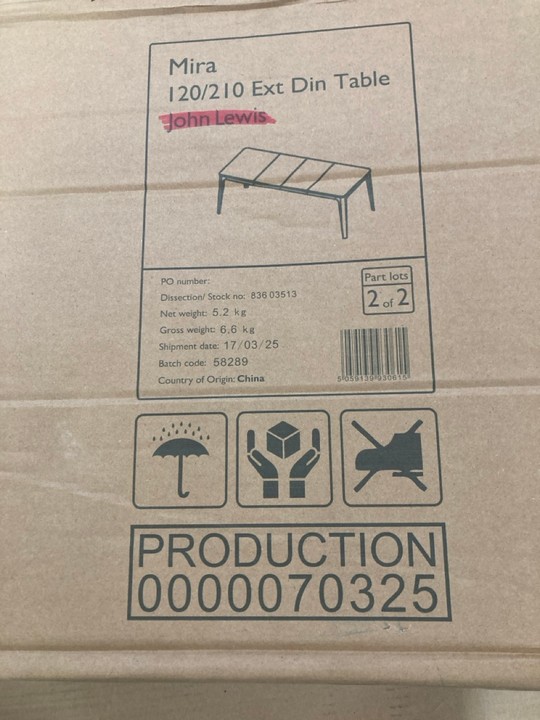 Lot 296  
            Marchington SR10 - Delivery or Collection 

                
JOHN LEWIS & PARTNERS MIRA 120/210 EXTENDING DINING TABLE: LOCATION - A6 - Image 2