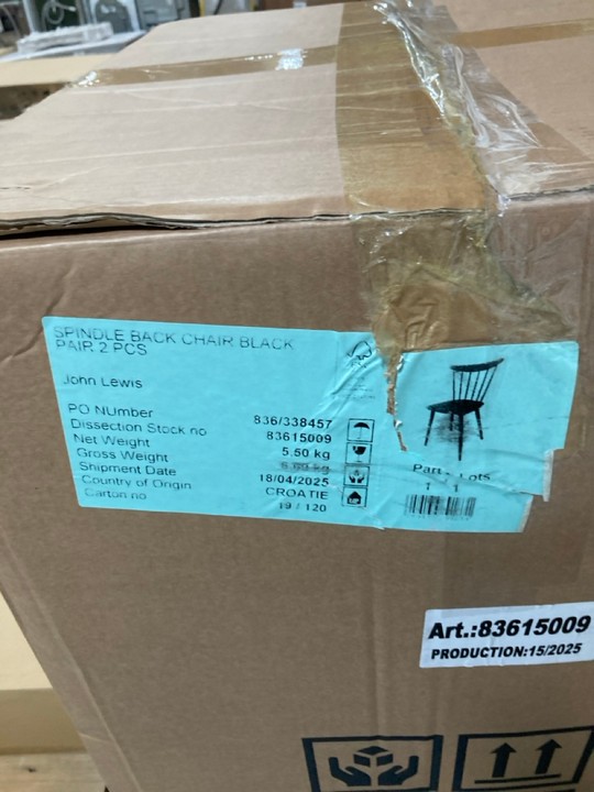 Lot 299  
            Marchington SR10 - Delivery or Collection 

                
JOHN LEWIS & PARTNERS PAIR OF SPINDLE BACK CHAIRS IN BLACK ORIGINAL RRP: £279: LO...