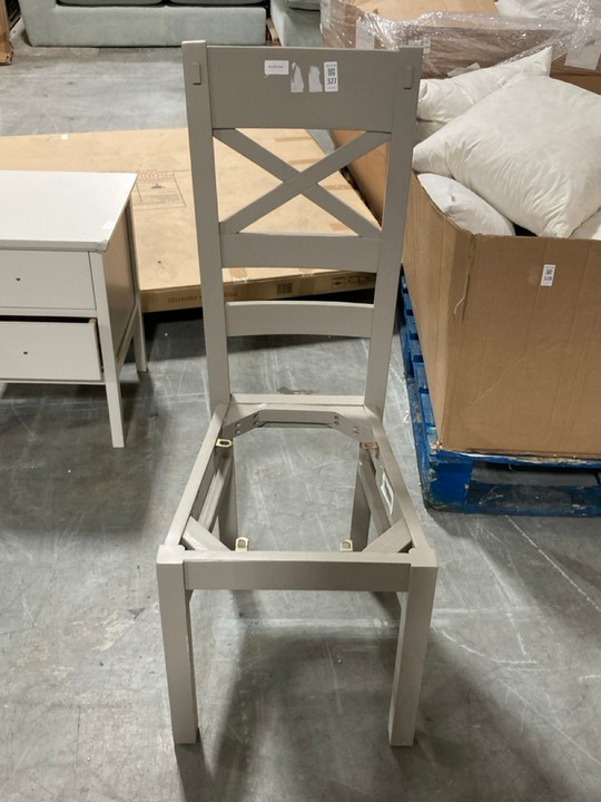 Lot 327  
            Marchington SR10 - Delivery or Collection 

                
ST IVES CROSS BACK CHAIR FRAME IN GREY: LOCATION - A10