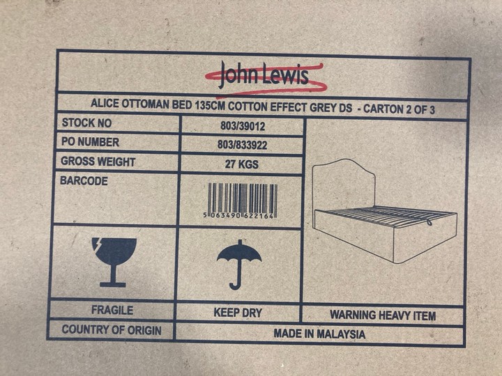 Lot 345  
            Marchington SR10 - Delivery or Collection 

                
JOHN LEWIS & PARTNERS ALICE OTTOMAN BED 135 X 190CM COTTON EFFECT IN GREY ORIGINA... - Image 2