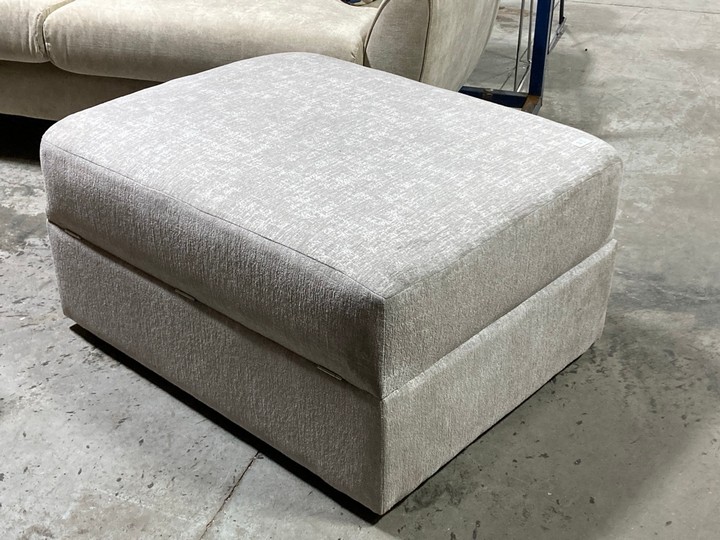 Lot 356  
            Marchington SR10 - Delivery or Collection 

                
OAK FURNITURELAND MALVERN STORAGE FOOTSTOOL IN SILVER - ORIGINAL RRP £529: LOCATI...