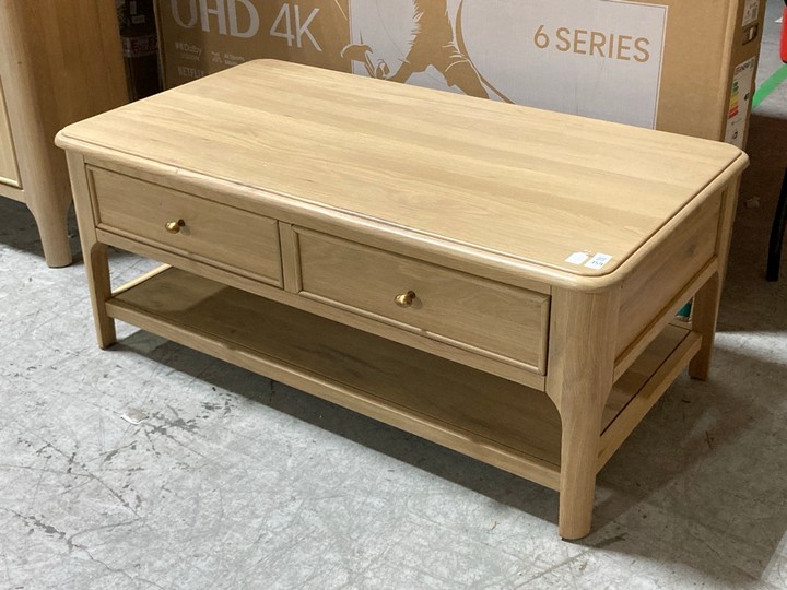 Lot 359  
            Marchington SR10 - Delivery or Collection 

                
OAK FURNITURELAND NEWTON LIGHT NATURAL SOLID OAK COFFEE TABLE - ORIGINAL RRP £399...