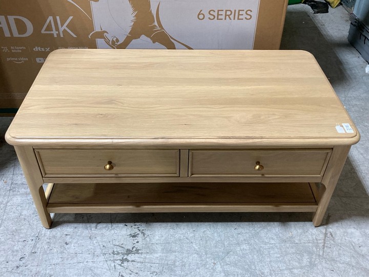 Lot 359  
            Marchington SR10 - Delivery or Collection 

                
OAK FURNITURELAND NEWTON LIGHT NATURAL SOLID OAK COFFEE TABLE - ORIGINAL RRP £399...