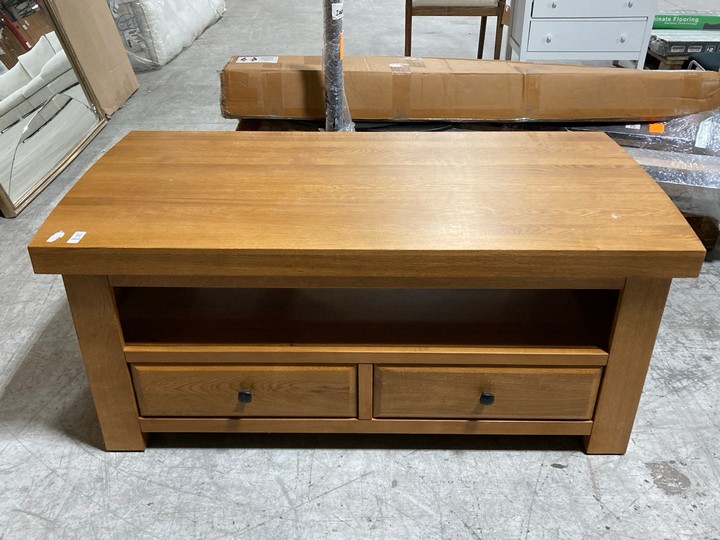 Lot 360  
            Marchington SR10 - Delivery or Collection 

                
OAK FURNITURELAND HERCULES RUSTIC SOLID OAK 2 DRAWER COFFEE TABLE - ORIGINAL RRP ...