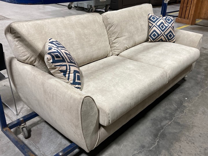 Lot 361  
            Marchington SR10 - Delivery or Collection 

                
OAK FURNITURELAND MILNER 3 SEATER SOFA IN STONE FABRIC - ORIGINAL RRP £849.99: LO...