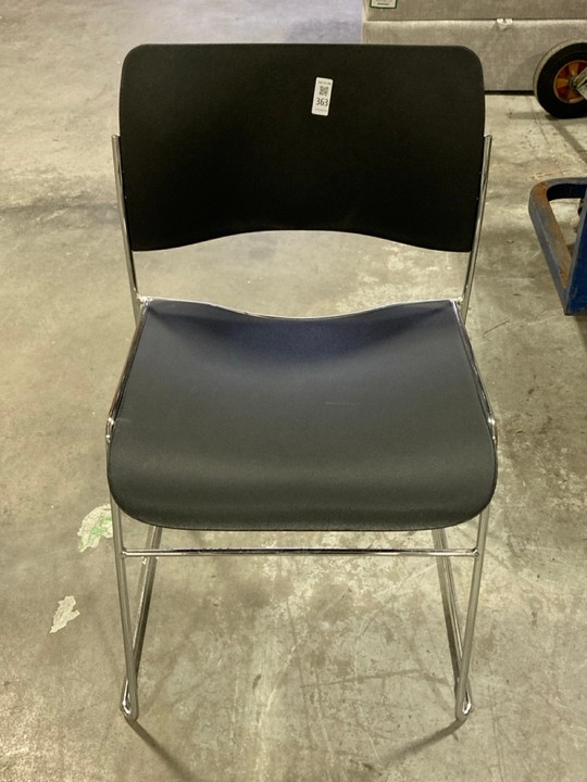 Lot 363  
            Marchington SR10 - Delivery or Collection 

                
HOWE STACKING CHAIR IN BLACK WITH POLISHED CHROME FRAME - ORIGINAL RRP £228: LOCA...