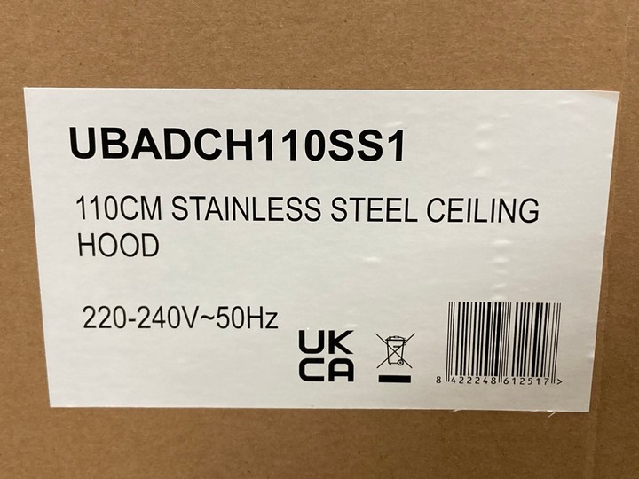 Lot 374  
            Marchington SR10 - Delivery or Collection 

                
CATA 110CM STAINLESS STEEL CEILING HOOD MODEL: UBADCH110SS1 ORIGINAL RRP: £499: L...