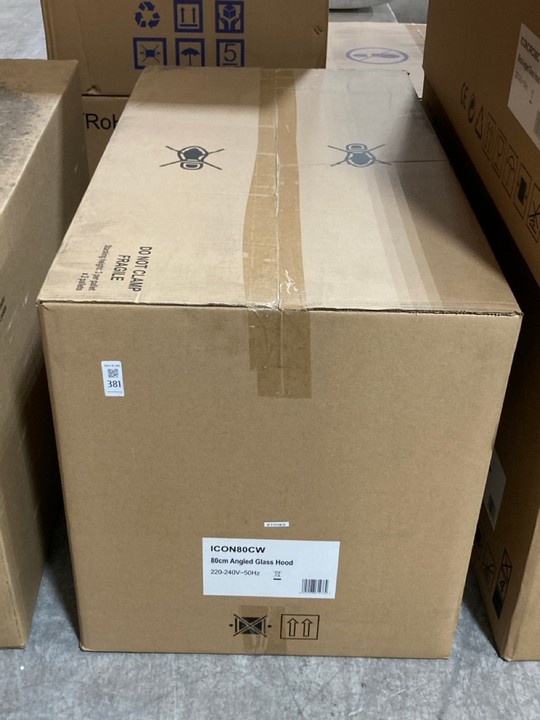 Lot 381  
            Marchington SR10 - Delivery or Collection 

                
APELSON 80CM ANGLED GLASS HOOD IN COPPER & WHITE MODEL: ICON80CW ORIGINAL RRP: £2...