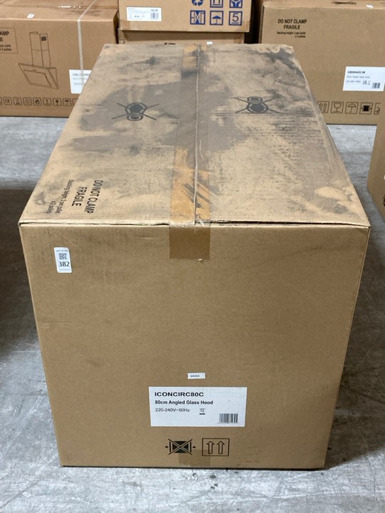 Lot 382  
            Marchington SR10 - Delivery or Collection 

                
APELSON 80CM ANGLED GLASS HOOD IN COPPER & WHITE MODEL: ICON80CW ORIGINAL RRP: £2...