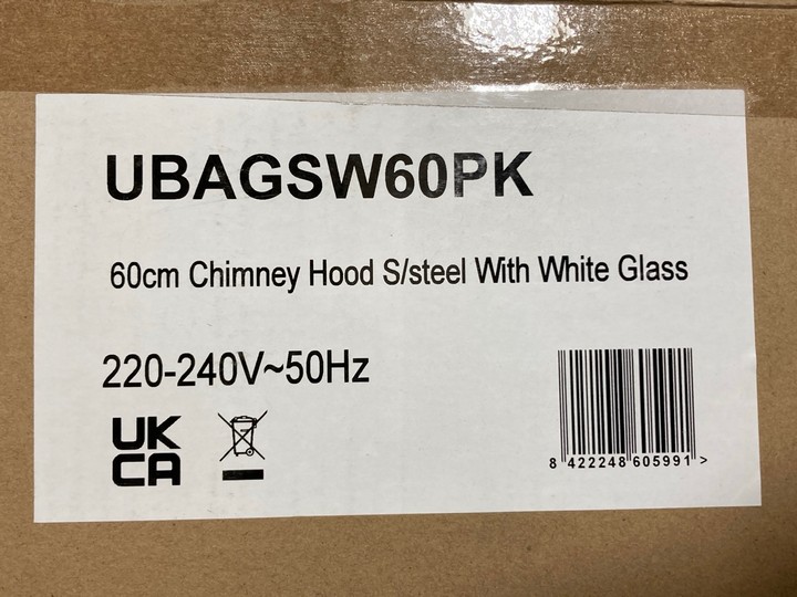 Lot 385  
            Marchington SR10 - Delivery or Collection 

                
APELSON 60CM CHIMNEY COOKER HOOD IN STAINLESS STEEL WITH WHITE GLASS - ORIGINAL R... - Image 3