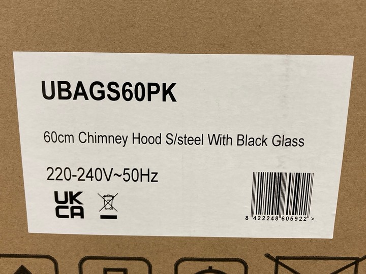 Lot 390  
            Marchington SR10 - Delivery or Collection 

                
APELSON 60CM CHIMNEY COOKER HOOD IN STAINLESS STEEL WITH WHITE GLASS - ORIGINAL R...